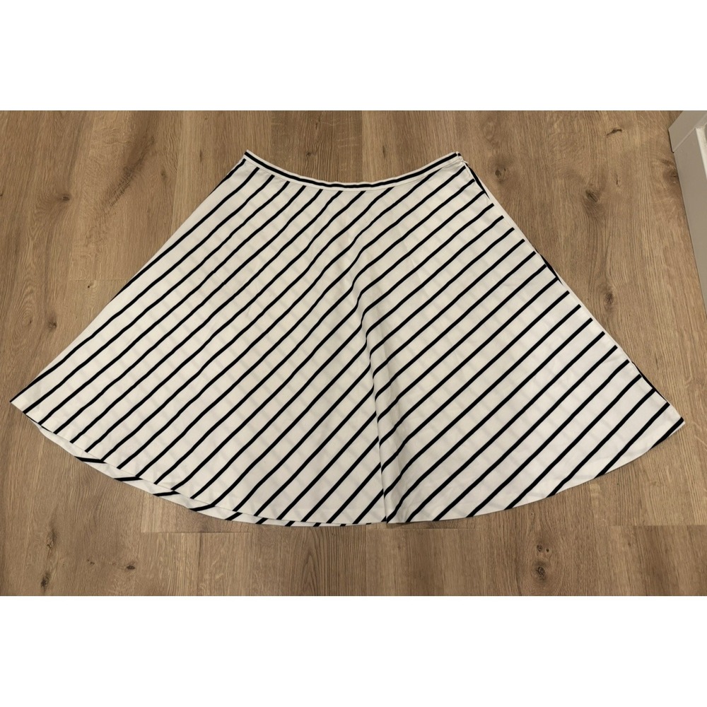 Ralph Lauren Womens Flared Skirt 16 White Diagonal Black Stripe A-Line Preppy